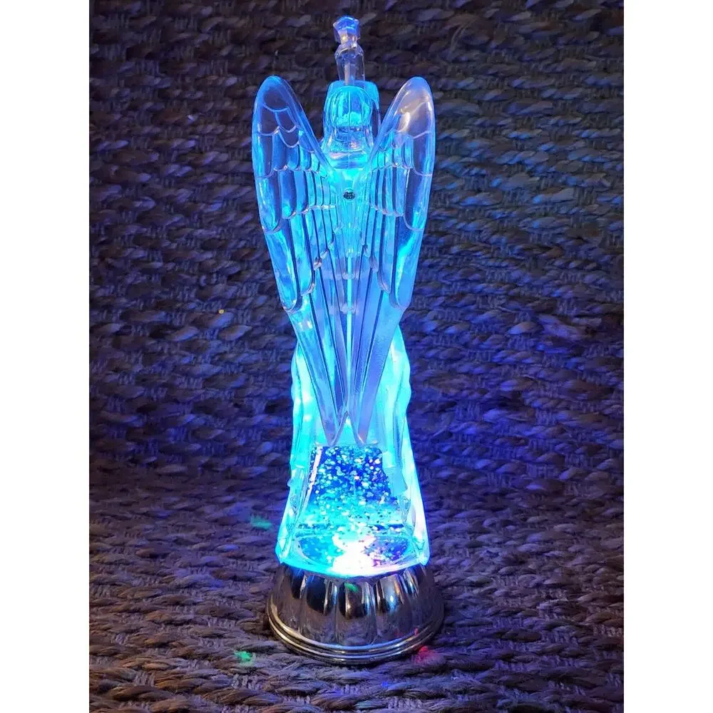 Graceful Christmas Angel Figurine Multicolor LED Swirling Water Globe Battery